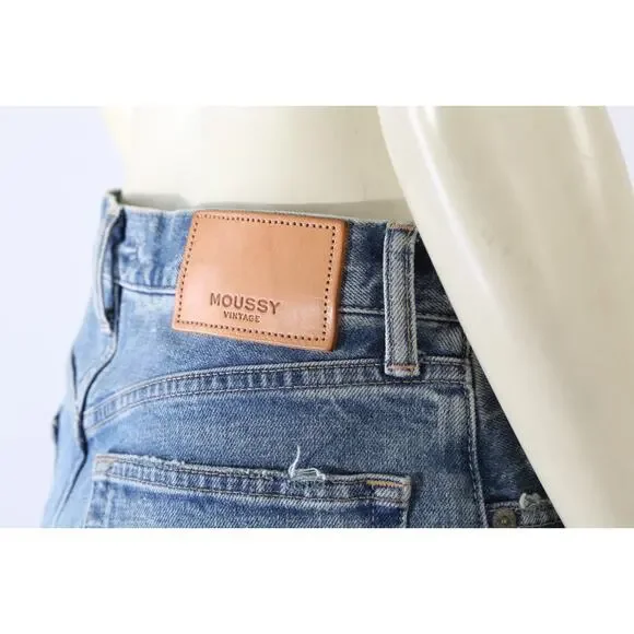 Authentic MOUSSY VINTAGE Blue Distressed High Rise Straight Leg Jeans Size 26 - Picture 11 of 16